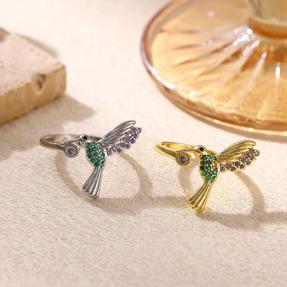 Gold Plated Stainless Steel Peace Dove Open Ring With Bird Wing Design Unisex Animal Jewelry