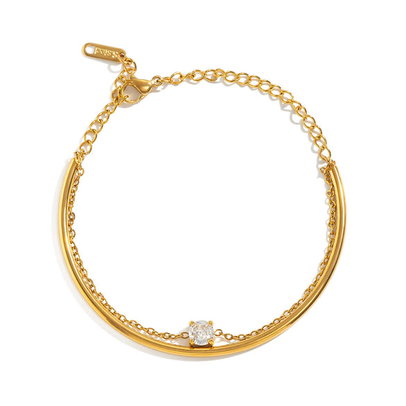 Gold Plated Stainless Steel Round Zircon Bracelet For Women Minimalist Geometric Vacuum Electroplated Jewelry