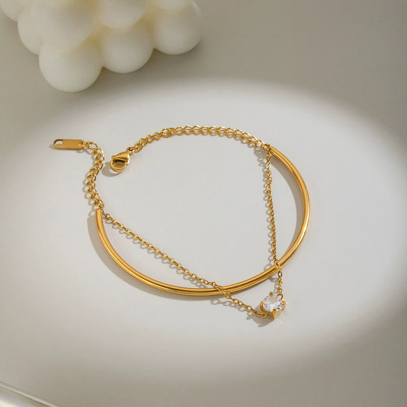 Gold Plated Stainless Steel Round Zircon Bracelet For Women Minimalist Geometric Vacuum Electroplated Jewelry