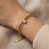 Gold Plated Stainless Steel Round Zircon Bracelet For Women Minimalist Geometric Vacuum Electroplated Jewelry