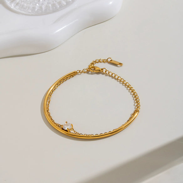 Gold Plated Stainless Steel Round Zircon Bracelet For Women Minimalist Geometric Vacuum Electroplated Jewelry