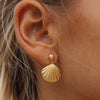 Gold Plated Stainless Steel Shell Earrings With Steel Balls And Geometric Design Electroplating Treatment