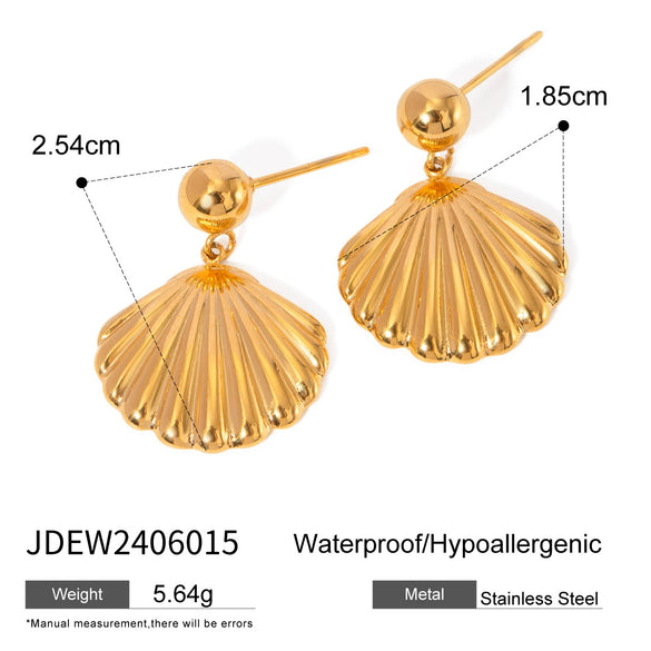 Gold Plated Stainless Steel Shell Earrings With Steel Balls And Geometric Design Electroplating Treatment