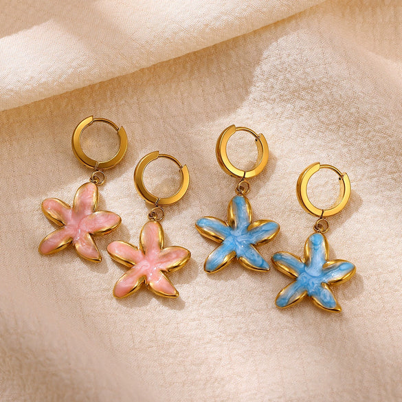 Gold Plated Stainless Steel Starfish Earrings With Enamel Detail Cute Niche Style Pendant Jewelry For Women And Men Wholesale