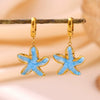Gold Plated Stainless Steel Starfish Earrings With Enamel Detail Cute Niche Style Pendant Jewelry For Women And Men Wholesale