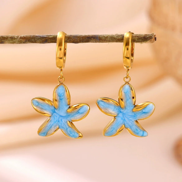 Gold Plated Stainless Steel Starfish Earrings With Enamel Detail Cute Niche Style Pendant Jewelry For Women And Men Wholesale