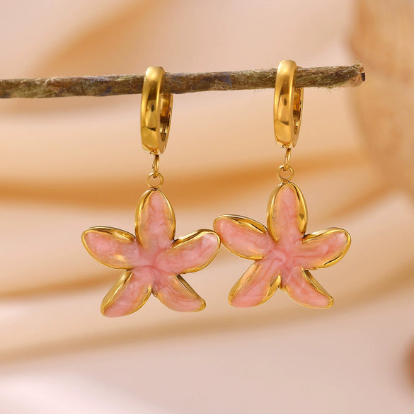 Gold Plated Stainless Steel Starfish Earrings With Enamel Detail Cute Niche Style Pendant Jewelry For Women And Men Wholesale