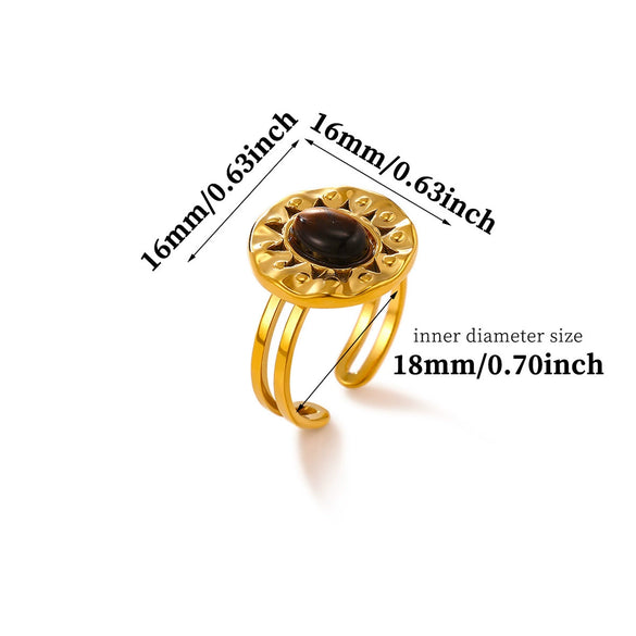 Gold Plated Stainless Steel Sunstone And Moonstone Open Ring Adjustable Unisex Jewelry With A Retro Natural Style