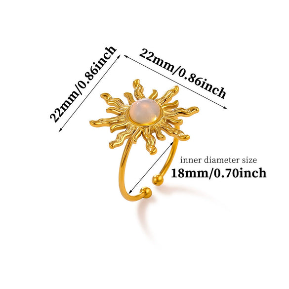 Gold Plated Stainless Steel Sunstone And Moonstone Open Ring Adjustable Unisex Jewelry With A Retro Natural Style