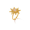 Gold Plated Stainless Steel Sunstone And Moonstone Open Ring Adjustable Unisex Jewelry With A Retro Natural Style