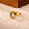 Gold Plated Stainless Steel Sunstone And Moonstone Open Ring Adjustable Unisex Jewelry With A Retro Natural Style