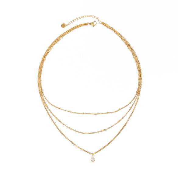 Gold Plated Stainless Steel Teardrop Pendant Chain Necklace Geometric Unisex Layered Jewelry