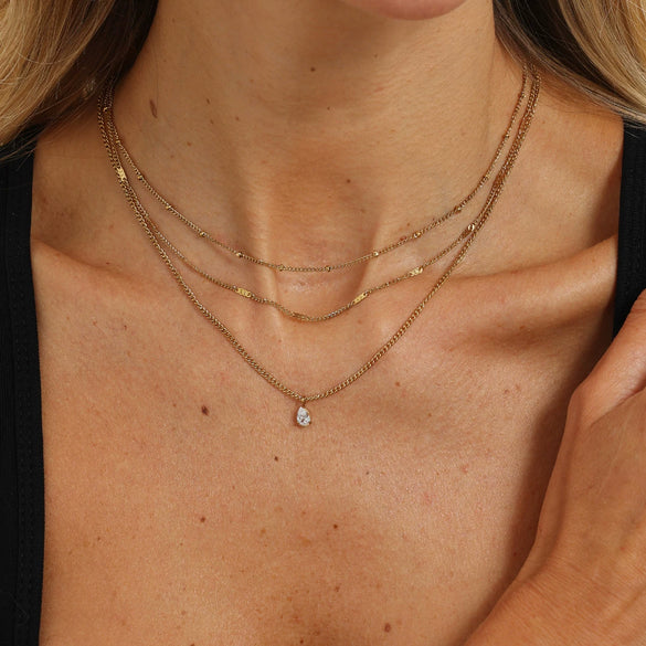 Gold Plated Stainless Steel Teardrop Pendant Chain Necklace Geometric Unisex Layered Jewelry
