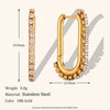 Gold Plated Stainless Steel Ushaped Geometric Statement Earrings With Zircon Edge For Women