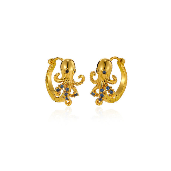 Gold Plated Stainless Steel Zirconia Octopus Starfish And Shell Dangle Earrings With Threedimensional Pendant Design For Women