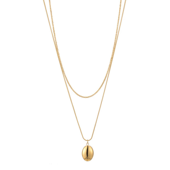 Gold Plated Titanium Steel Double Layer Snake Bone Chain Necklace With Geometric Pendant Versatile Clavicle Necklace For Women