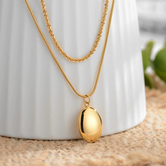Gold Plated Titanium Steel Double Layer Snake Bone Chain Necklace With Geometric Pendant Versatile Clavicle Necklace For Women
