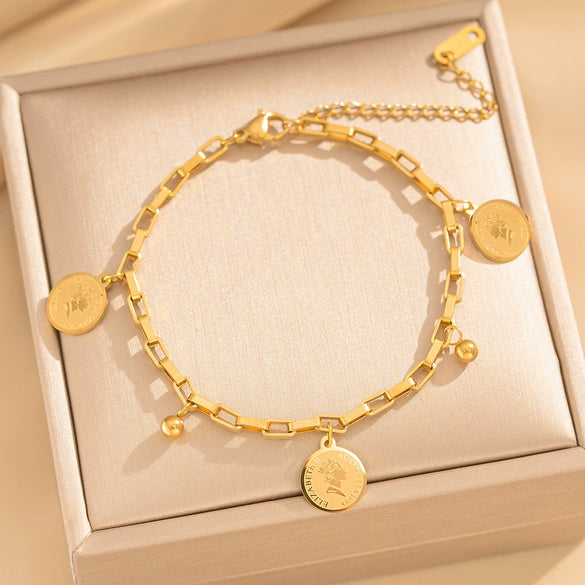 Gold Plated Titanium Steel Geometric Pendant Bracelet For Women With Hip Hop Inspired Temperament Style