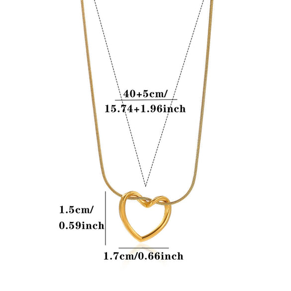 Gold Plated Titanium Steel Hollow Heart Pendant Snake Chain Necklace For Women Minimalist Versatile Jewelry Design