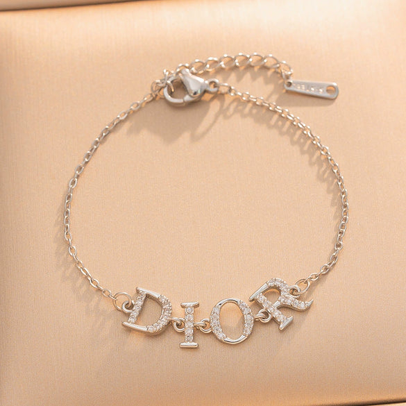 Gold Plated Titanium Steel Letter Pendant Clavicle Chain Necklace With Diamond Accents For Women