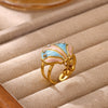 Gold Plated Titanium Steel Open Ring With Colorful Tassel Seashell Tropical Fish Starfish And Pearl Inspired Details For Women