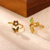 Gold Plated Zircon Butterfly And Flower Adjustable Open Ring Sweet Floral Unisex Fashion Jewelry