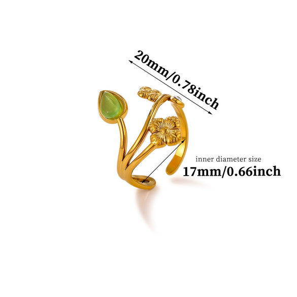 Gold Plated Zircon Butterfly And Flower Adjustable Open Ring Sweet Floral Unisex Fashion Jewelry