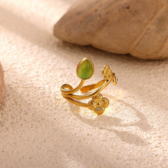 Gold Plated Zircon Butterfly And Flower Adjustable Open Ring Sweet Floral Unisex Fashion Jewelry