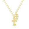 Gold Tone Electroplated Copper Double Cross Pendant Necklace For Women With Geometric Light Luxury Style