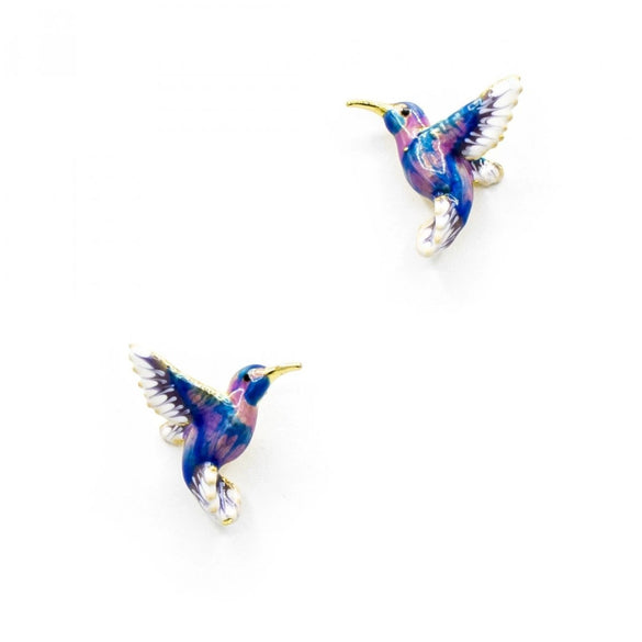 Gold Tone Electroplated Copper Phoenix Bird Earrings With Colorful Geometric Design