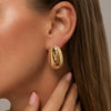Gold Tone Electroplated Stainless Steel Oval Stud Earrings With Geometric Dotted Edge Retro Statement Design For Women