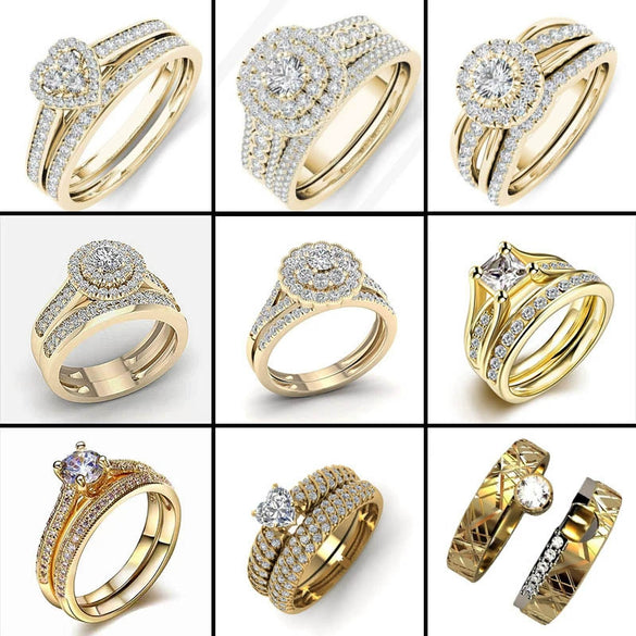 Gold Tone Geometric Electroplated Metal Ring Set Two Piece Unisex Minimalist Jewelry Accessories Wholesale