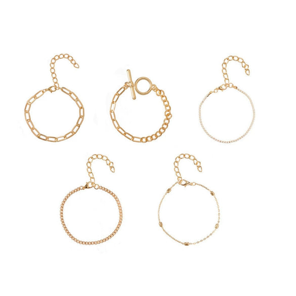 Gold Tone Geometric Layered Bracelet Set With Chunky Chain Links And Sparkling Tennis Chain Unisex Alloy Fashion Jewelry