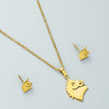 Gold Tone Geometric Love Pendant Necklace And Earrings Set In Electroplated Titanium Steel With Snake Bone Chain