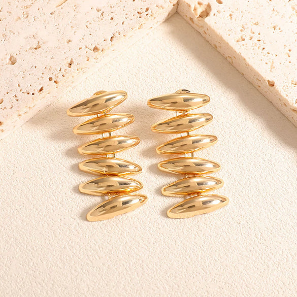 Gold Tone Geometric Statement Stud Earrings For Women Electroplated Iron Jewelry With Stainless Steel Ear Needles