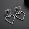 Gold Tone Hollow Double Heart Earrings With Zircon Inlay Electroplated Copper Women's Fashion Jewelry