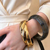 Gold Tone Plated Alloy Wide Geometric Fashion Bracelet Set Statement Jewelry Accessories