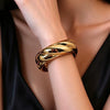 Gold Tone Plated Alloy Wide Geometric Fashion Bracelet Set Statement Jewelry Accessories