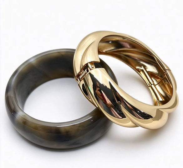 Gold Tone Plated Alloy Wide Geometric Fashion Bracelet Set Statement Jewelry Accessories
