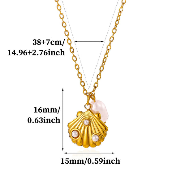 Gold Tone Stainless Steel Ocean Animal Pendant Necklace With Seahorse Conch Starfish And Faux Pearl On An Adjustable Olink Chain