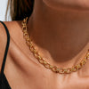 Gold Tone Vacuum Electroplated Stainless Steel Chain Necklace With Geometric Clasp Minimalist Punk Style
