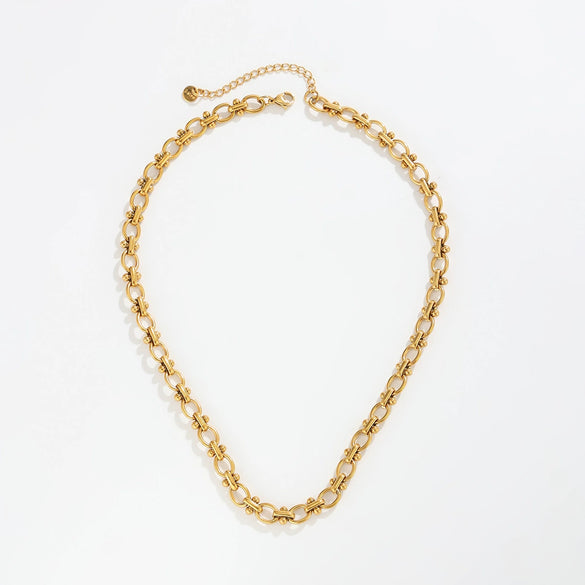Gold Tone Vacuum Electroplated Stainless Steel Chain Necklace With Geometric Clasp Minimalist Punk Style