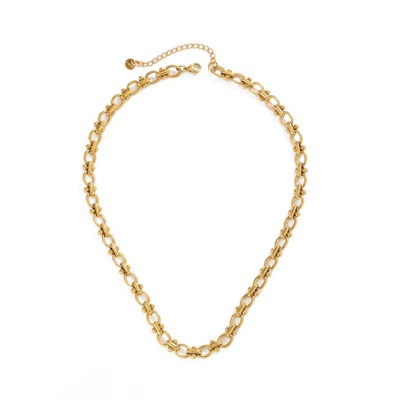 Gold Tone Vacuum Electroplated Stainless Steel Chain Necklace With Geometric Clasp Minimalist Punk Style