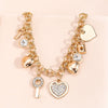 Gold Tone Zinc Alloy Key Lock And Heart Bracelet With Diamond Detail Electroplated Light Luxury Jewelry For Women And Men