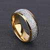 Gold Tungsten Ring With Spherical Meteorite Inlay And Silver Thread Minimalist Geometric Unisex Wedding Band