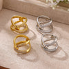 Goldplated Brass Geometric Ring With Synthetic Zircon Accents Twotone Twisted Open Band Adjustable Minimalist Jewelry For Women And Men