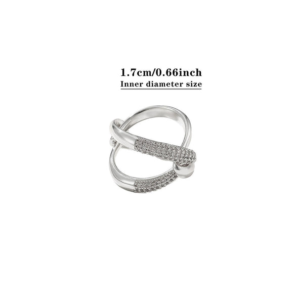 Goldplated Brass Geometric Ring With Synthetic Zircon Accents Twotone Twisted Open Band Adjustable Minimalist Jewelry For Women And Men