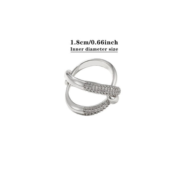 Goldplated Brass Geometric Ring With Synthetic Zircon Accents Twotone Twisted Open Band Adjustable Minimalist Jewelry For Women And Men