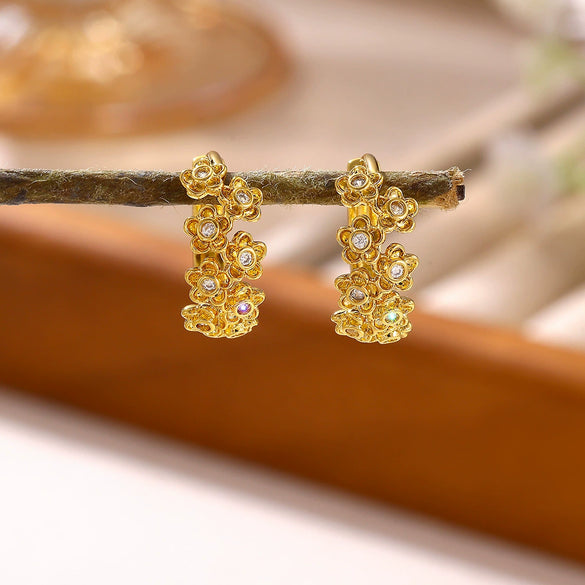 Goldplated Copper Heartshaped Zircon Earrings With Hollow Doubleheart Design Minimalist Clipon Women's Jewelry
