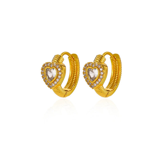Goldplated Copper Heartshaped Zircon Earrings With Hollow Doubleheart Design Minimalist Clipon Women's Jewelry